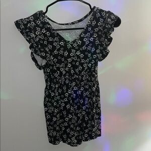 Black Floral Ruffle Sleeve Jumsuit for Girls